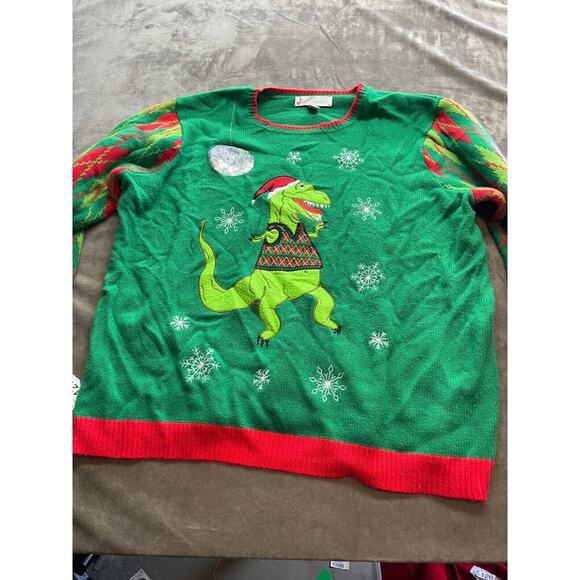 Jolly Sweaters‎ Men's XXL Ugly Christmas Holiday Disco Dancing T-Rex Dinosaur - Picture 1 of 5
